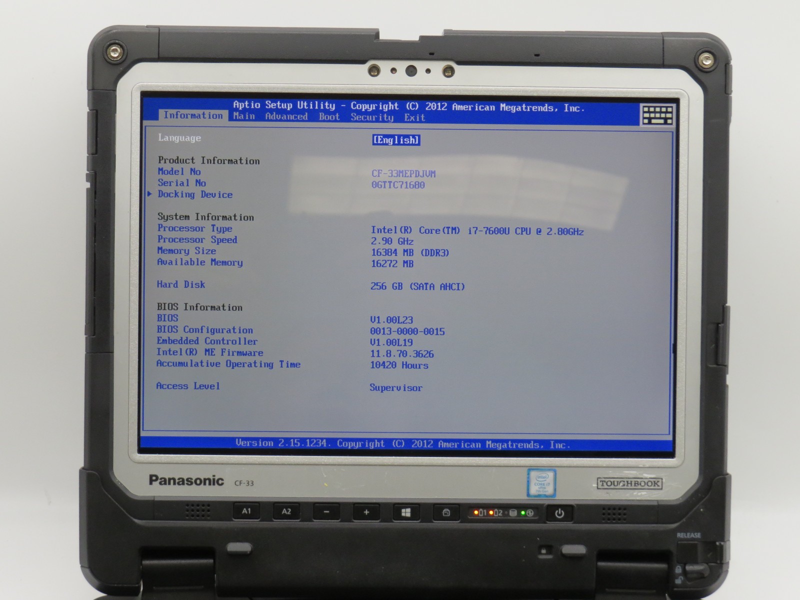 Panasonic CF-33 Toughbook i7-7600U@2.8 | 16/256GB SSD | 12″ Touch | No OS/AC