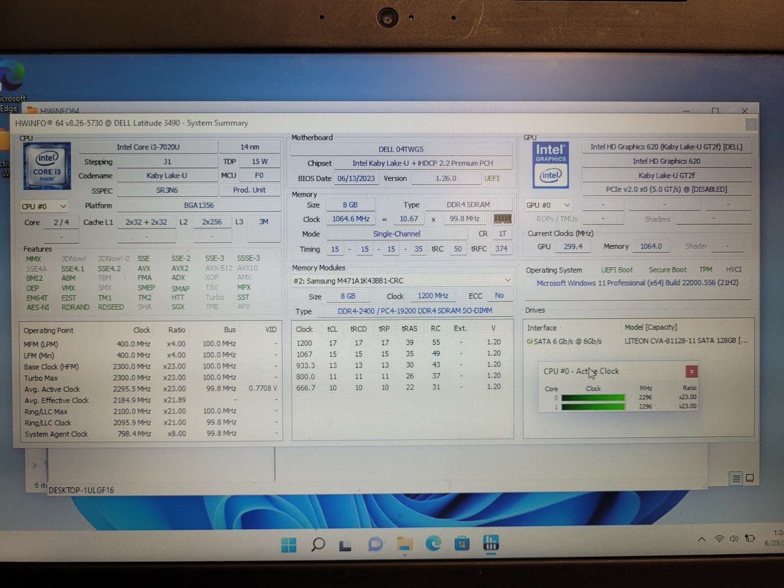 Dell latitude 3490 14″ i3-7020u 2.3ghz 8gb ram 128gb ssd w11p Used JMYWWS2