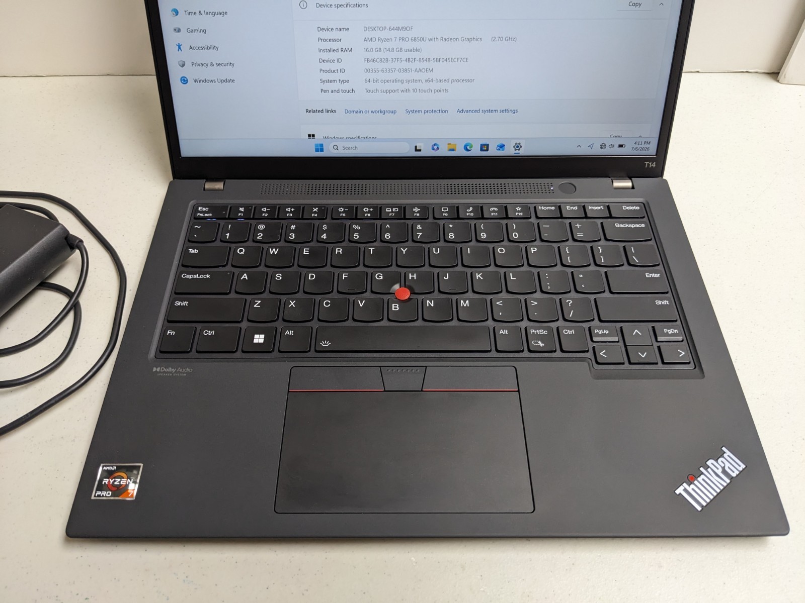 Lenovo Thinkpad T14 Gen3 Ryzen 7 6850U, 16gb RAM, 512GB SSD, touch, mfg warranty