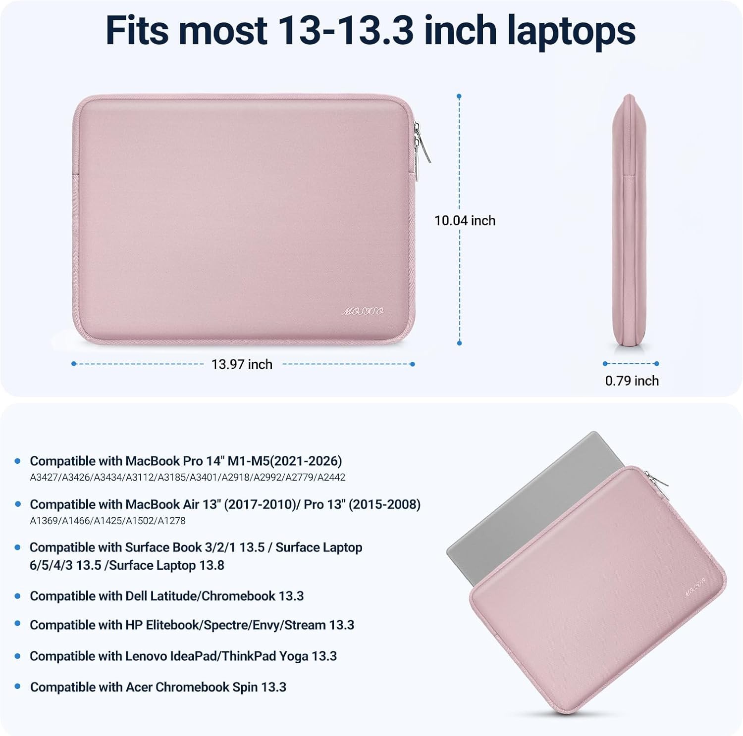 Neoprene Laptop Sleeve Bag for 13-13.3 inch MacBook Air/Pro, Baby Pink Case