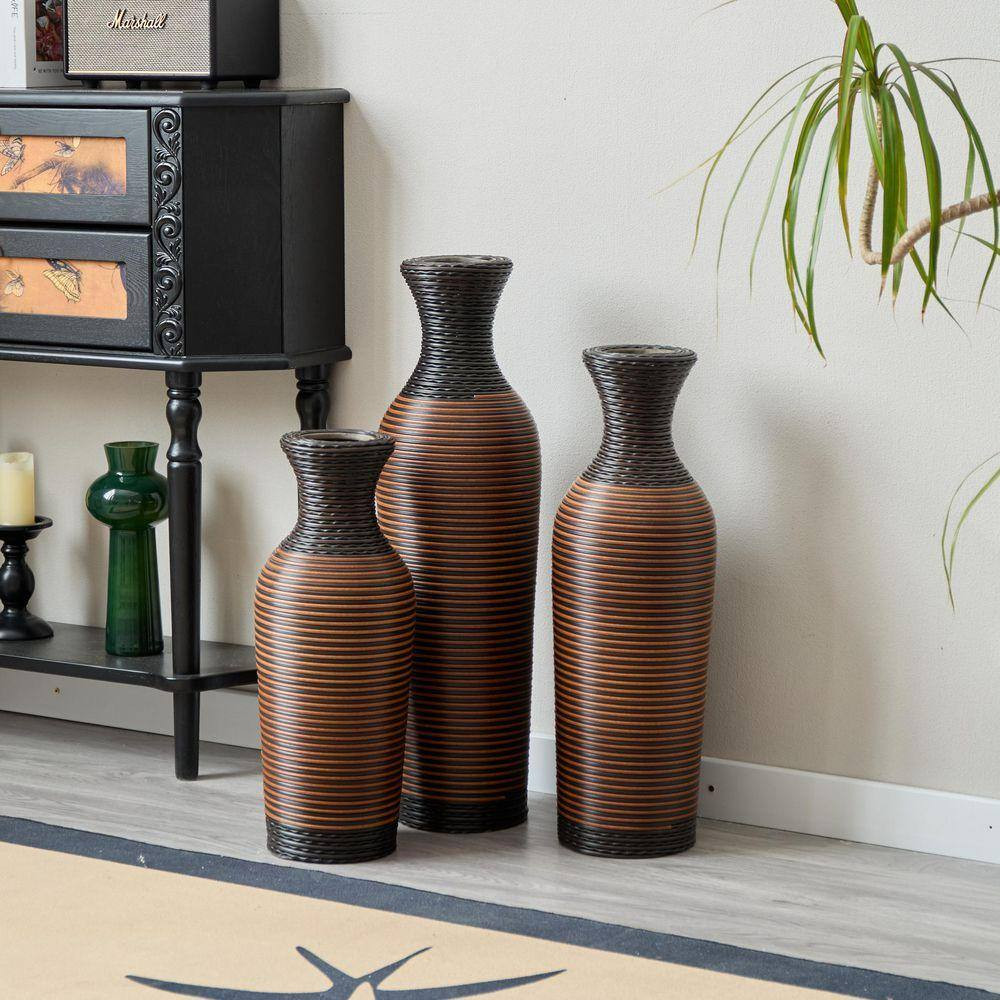 Classic Neat 28 In. Brown Black Cylinder PVC Floor/Desktop Decorative Vase Artif