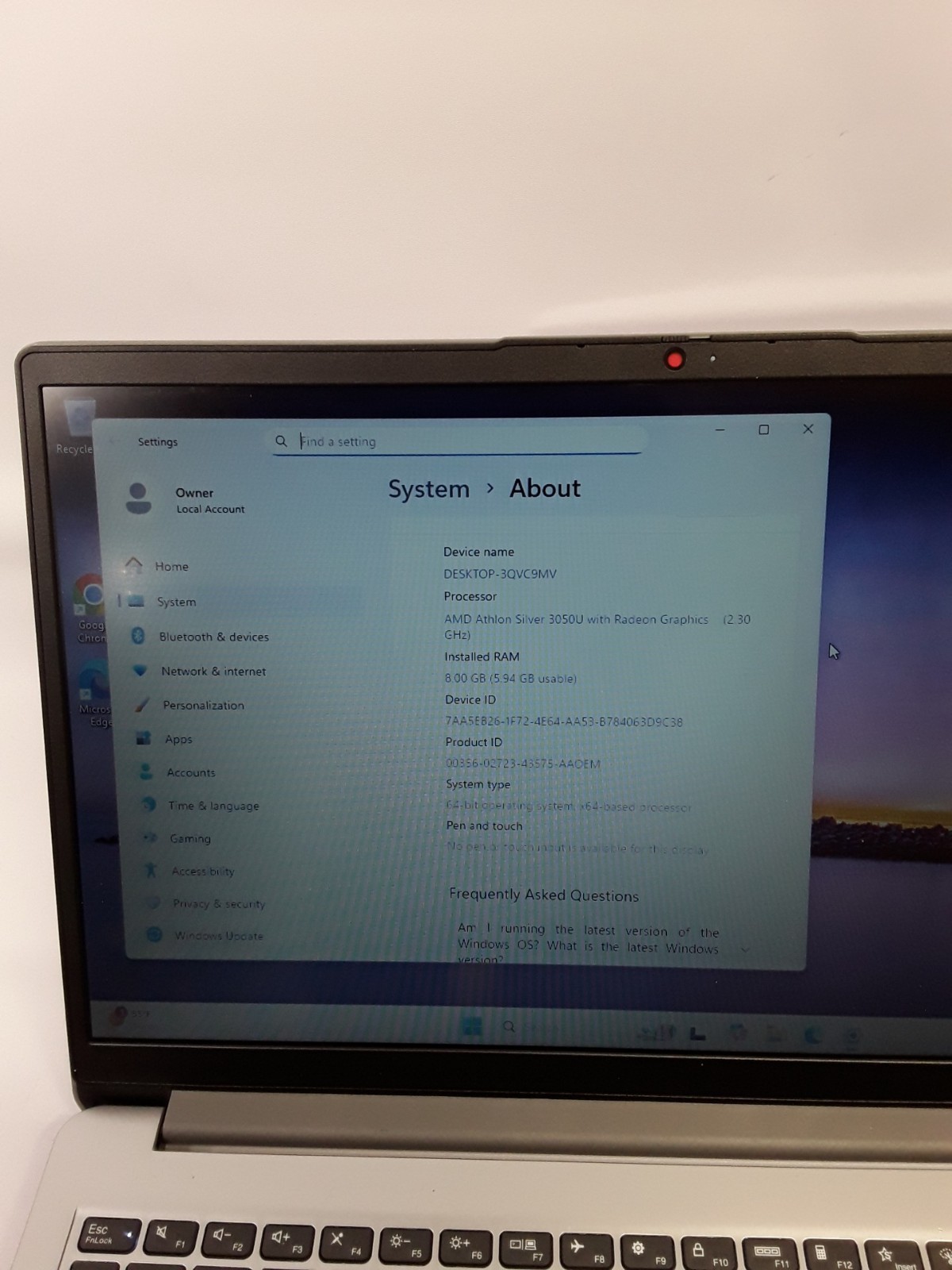 Lenovo IdeaPad 1 15ADA7 8GB RAM 128GB HD Win11 AMD Athlon 3050U