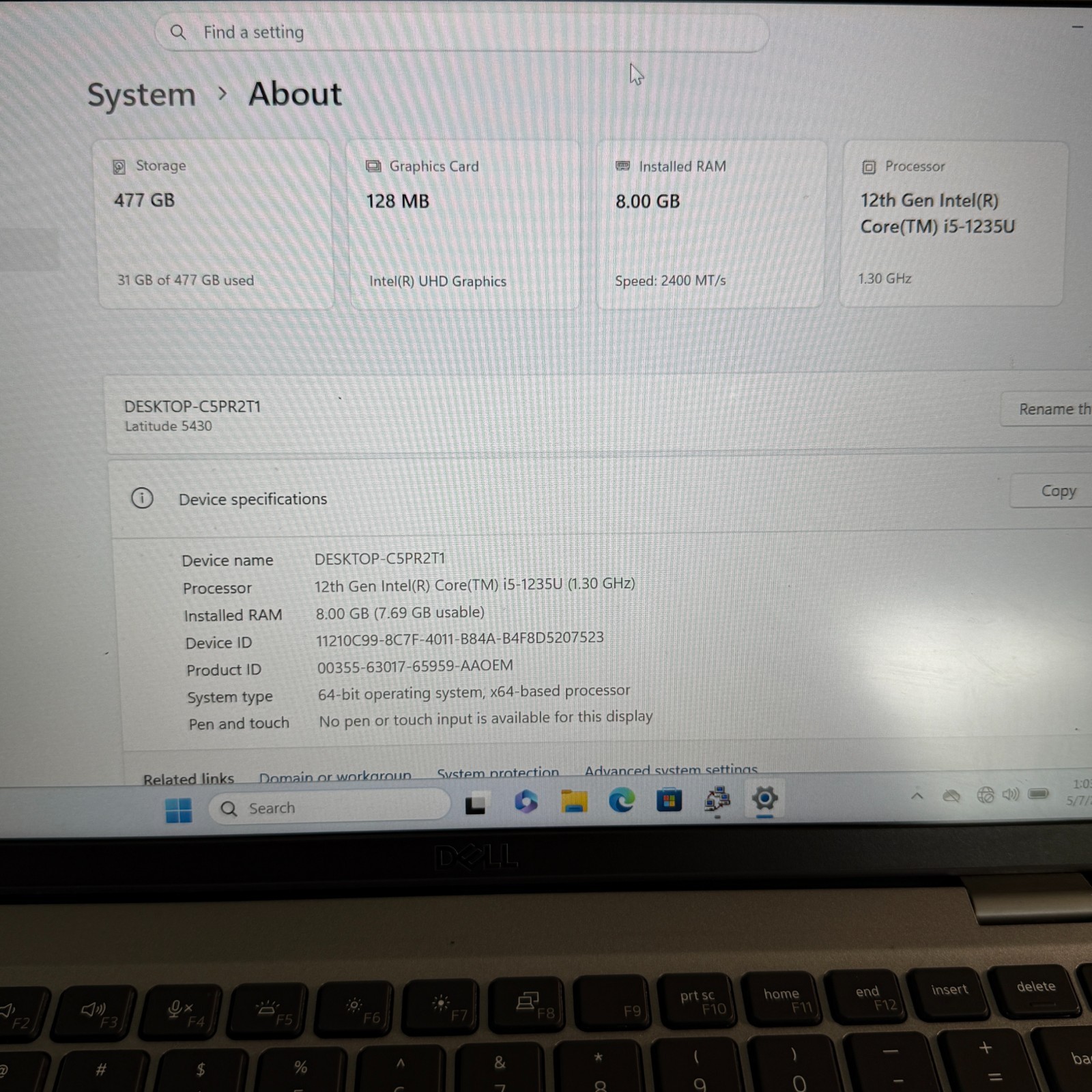 Laptop Dell Latitude 5430 14″ i5-1235U 12th Gen 8GB 512GB SSD Iris Xe Win11 Fair