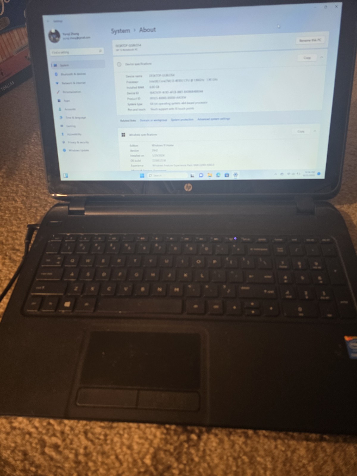 HP 15-f162dx Intel Core i3-4030U 6GB RAM Win11 home Touch Screen 250GB SSD