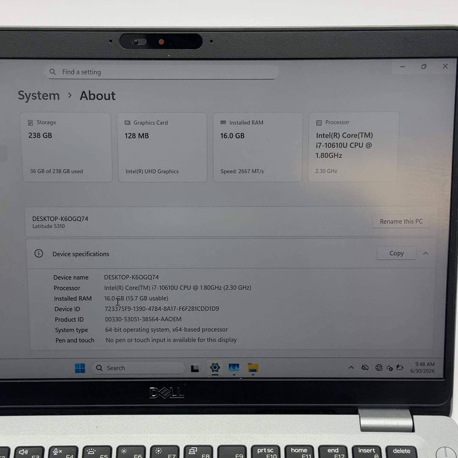 Dell Latitude 5310 13.3″ i7-10610U 2.3GHz 16GB RAM 256GB SSD