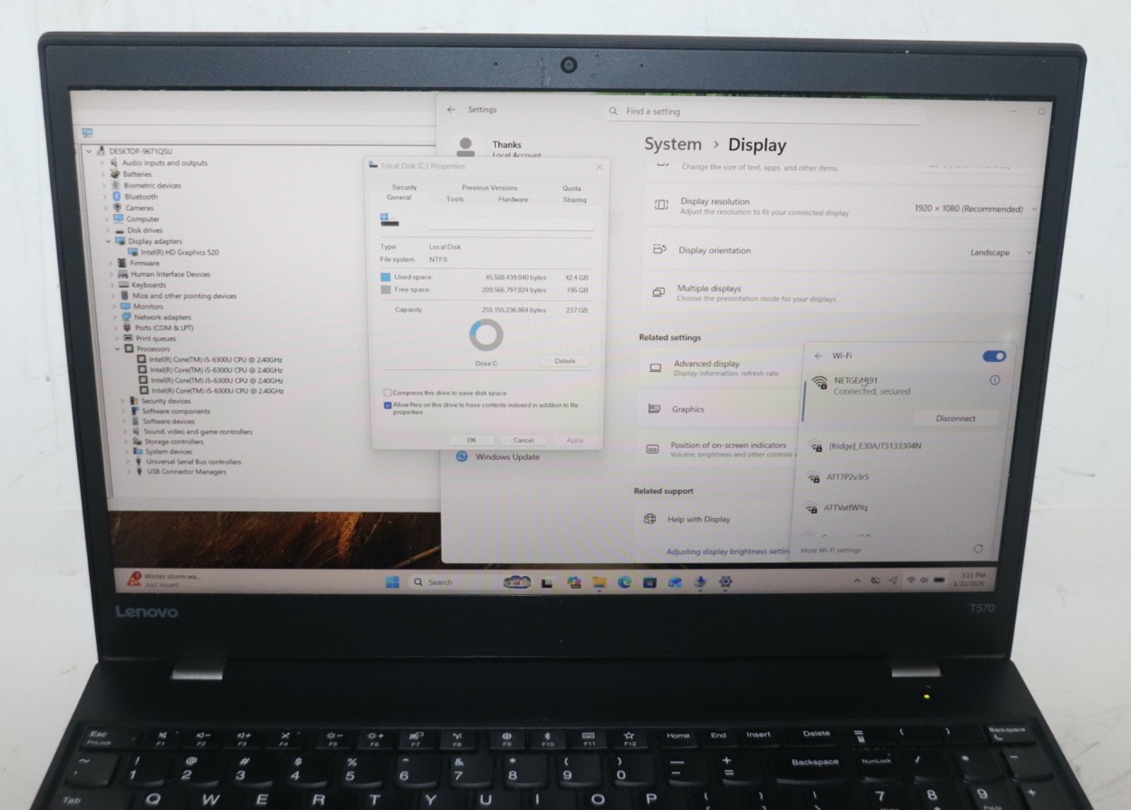 Lenovo ThinkPad T570 Intel core i5@2.40GHz|16GBRAM|256GBSSD|WIN 11.PRO|Webcam|