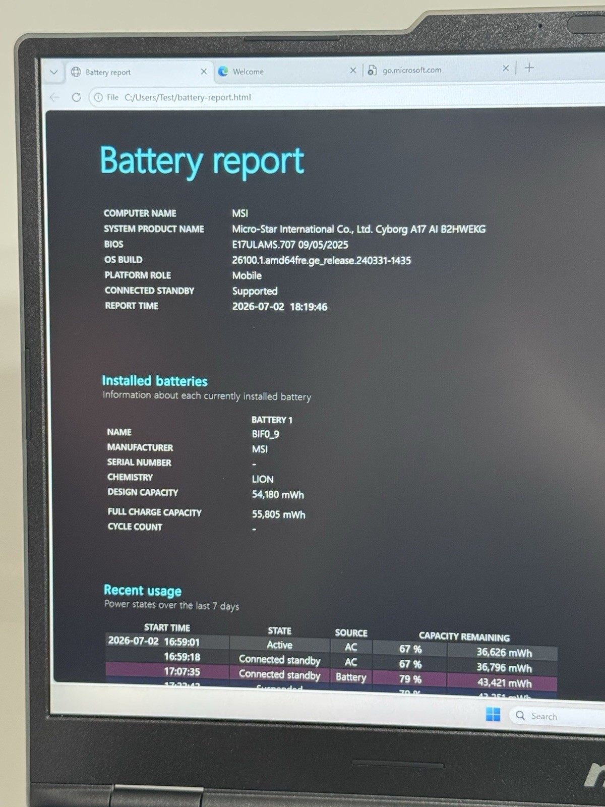 MSI Cyborg A17 AI B2HWEKG Ryzen 7 260 3.8GHz 16GB RAM 1TB SSD GeForce RTX 5050