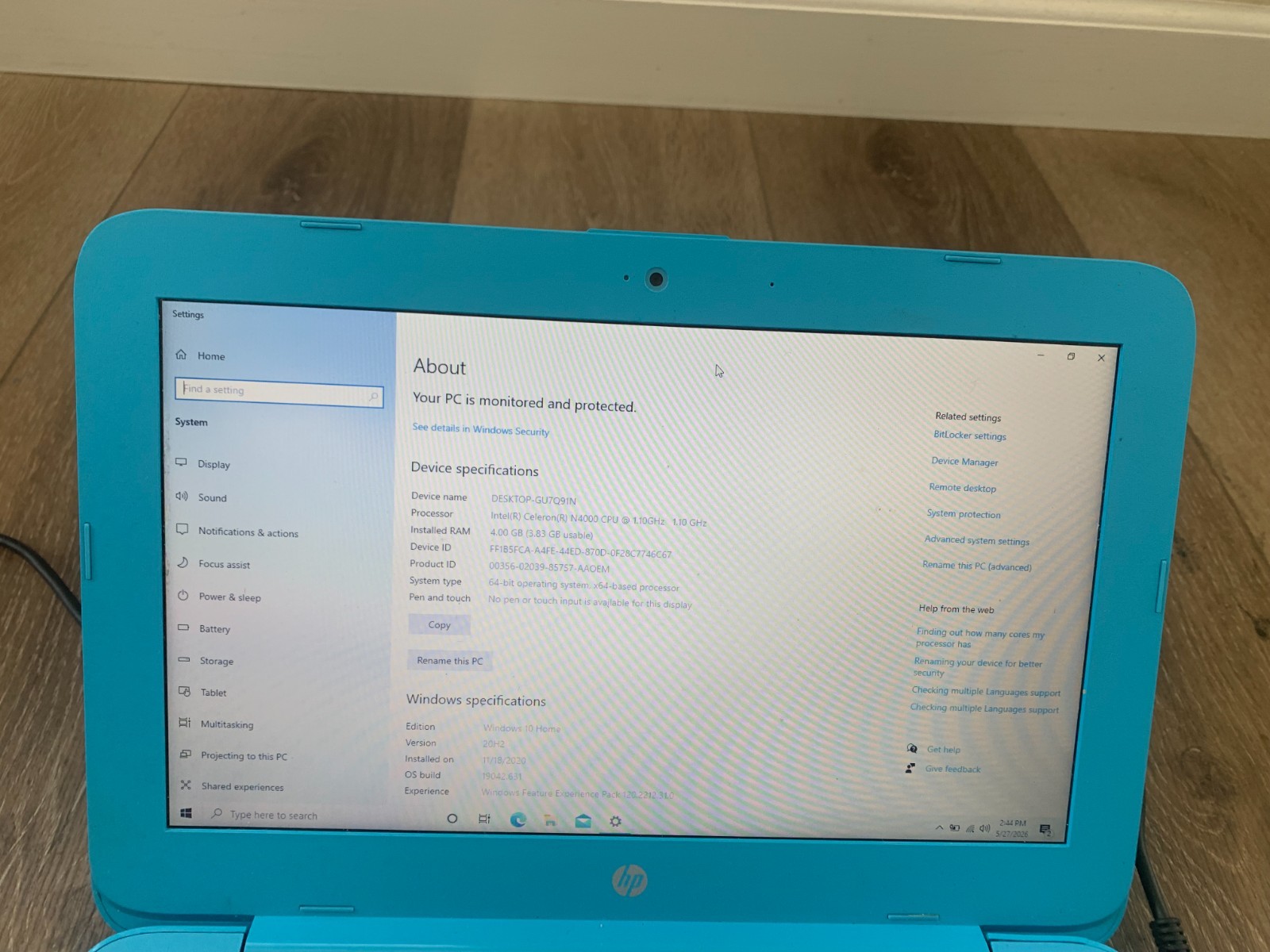 HP Stream 11-ah110nr 11.6″ Intel Celeron N4000 1.10GHz 4GB RAM 32GB SSD Win 10