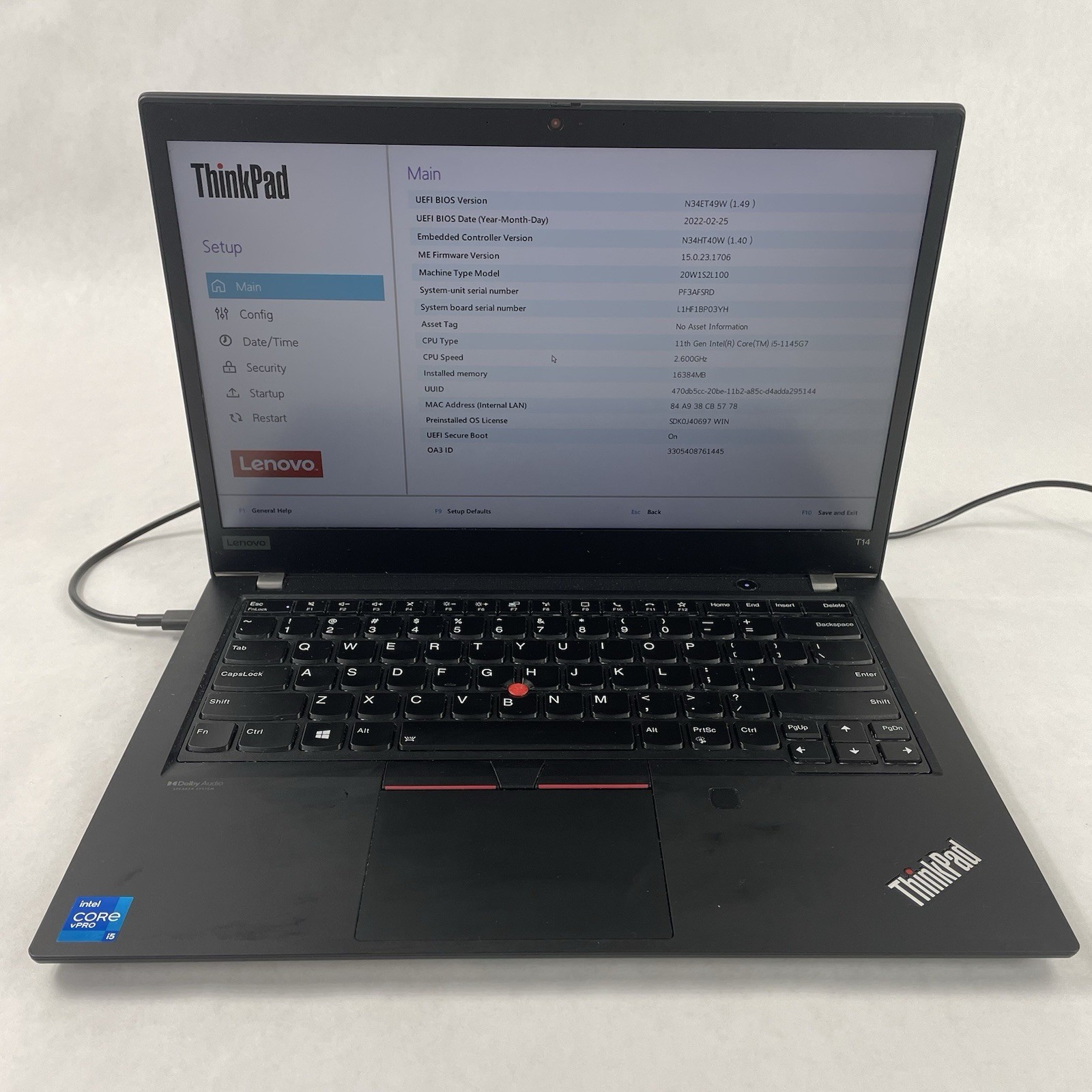 Lenovo ThinkPad T14 Gen 2 14″ i5-1145G7 2.60 GHz 16 GB RAM No SSD No OS READ