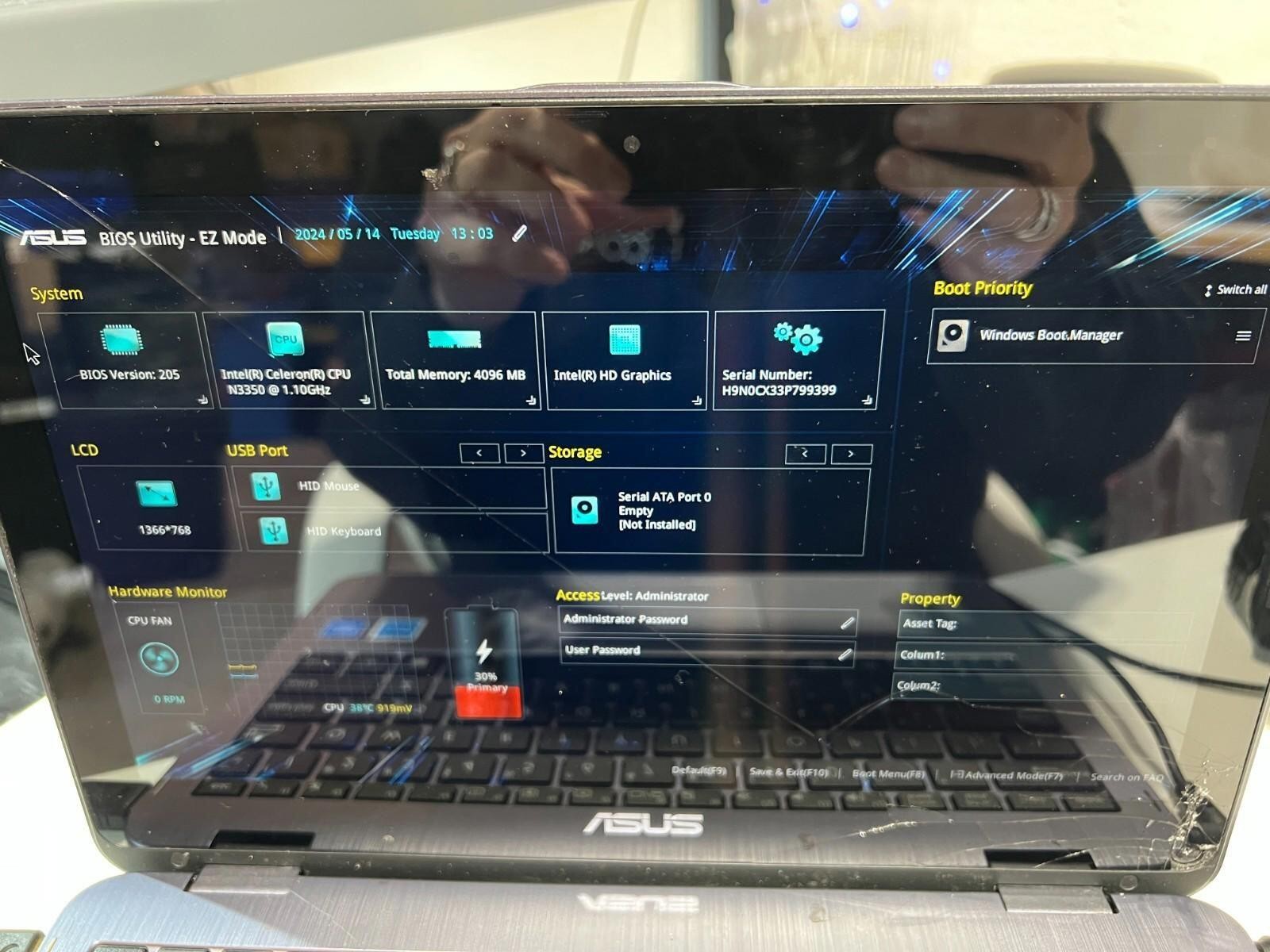 ASUS TP203N Notebook PC Laptop 11.6″ Celeron N3350 1.10GHz 4GB RAM NO SSD *PARTS