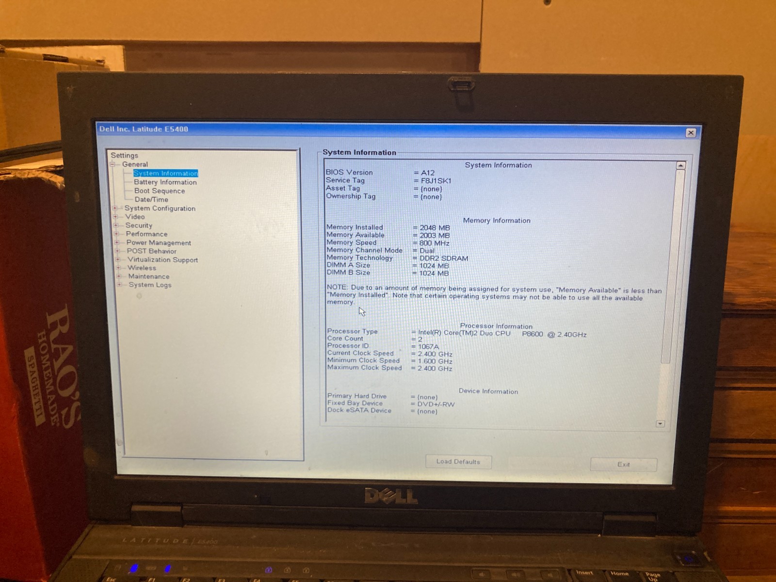 Latitude E5400 laptop, tested power supply, UNTESTED DOCK