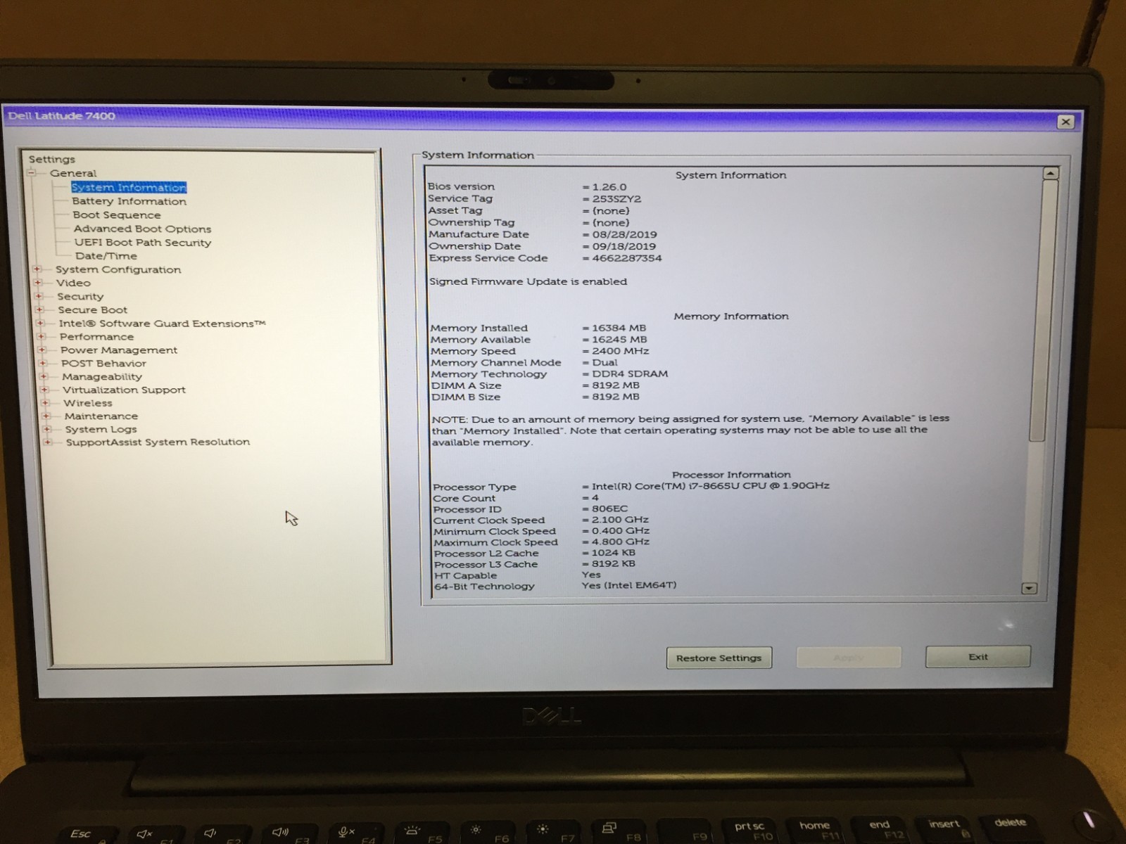 Dell Latitude 7400 14″ FHD Laptop Core i7-8665U 16GB RAM 256GB SSD w/AC Adapter