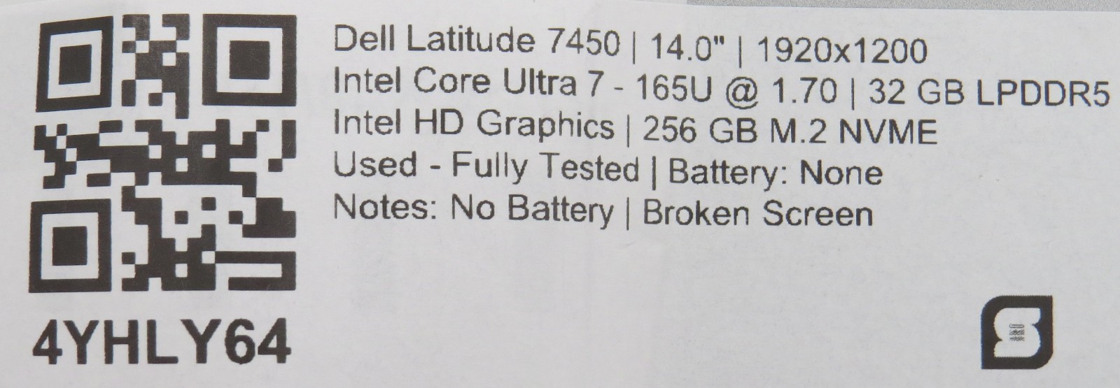Dell Latitude 7450 | Ultra 7 165U@1.7GHz | 32GB DDR5 | 256GB m2 | No OS/Battery