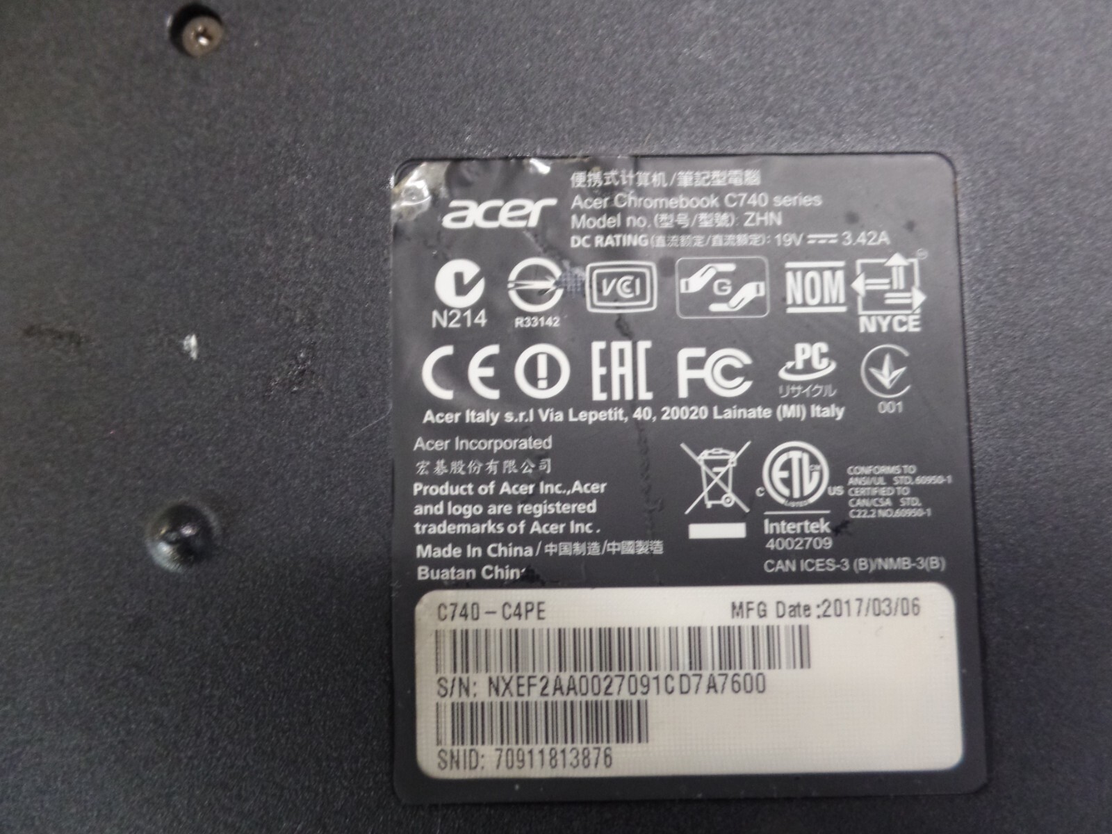 Acer Chromebook C740-C4PE – Dual 1.5Ghz, 4GB DDR3L, 16GB SSD, Grade B Condition.