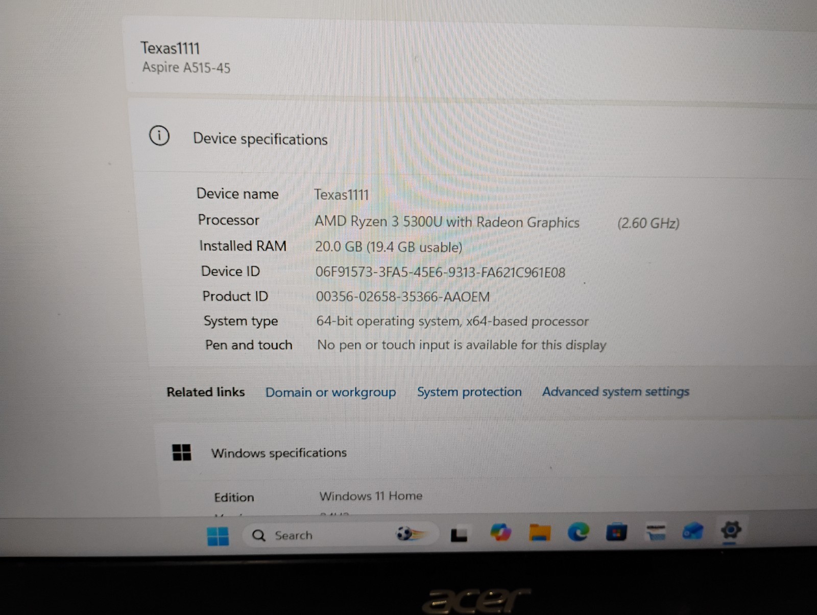 Acer Aspire 5 15.6″ (1TB SSD, AMD Ryzen 5 5500U, 2.10 GHz, 20GB) Laptop – Pure