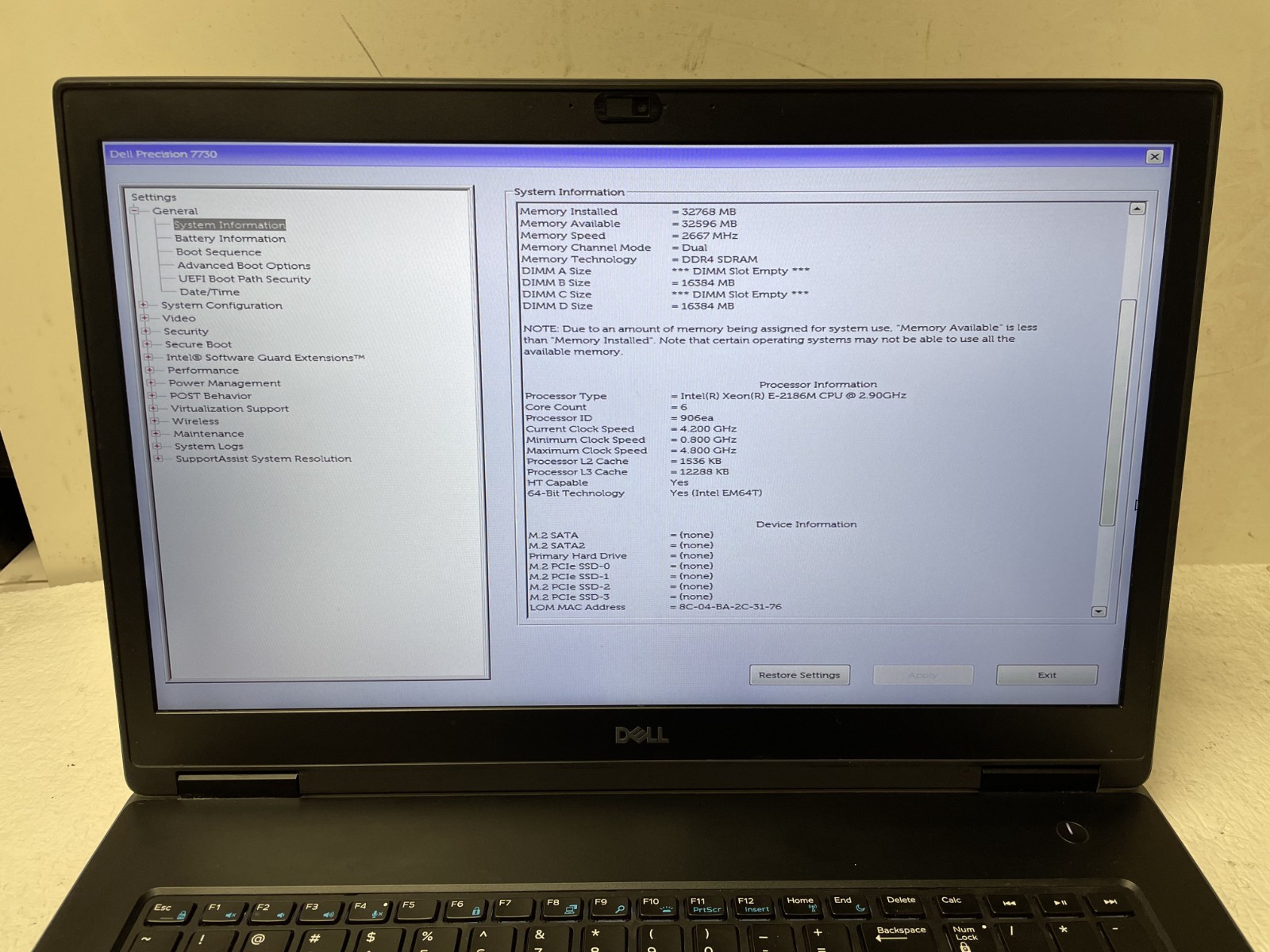 Dell Precision 7730 17.3” Xeon E-2186M @2.90GHz 32GB RAM NO SSD Parts *READ