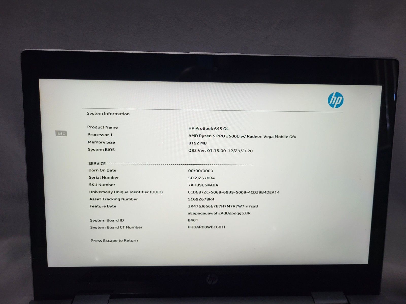 ProBook 645 G4 14″ TS Laptop Ryzen 5 Pro 2500U 3.6- 8GB RAM -No Hard Drive