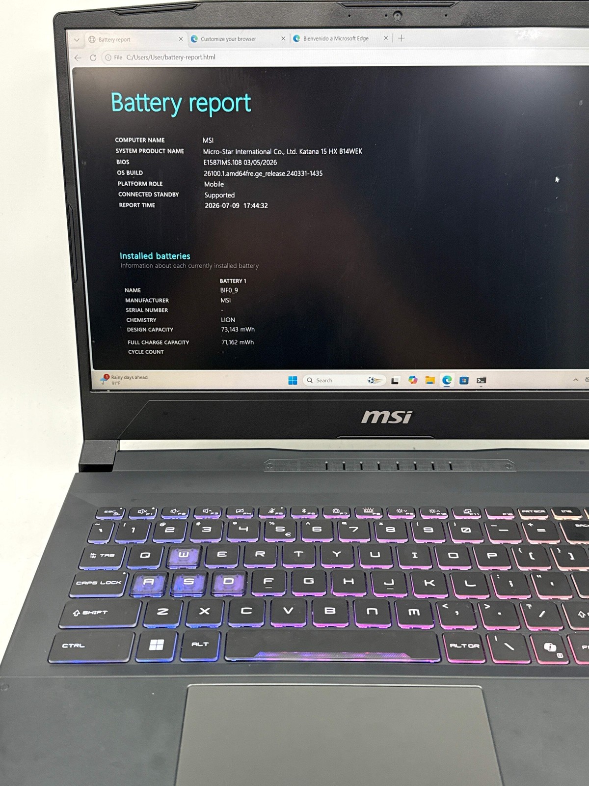 MSI Katana 15 HX B14WEK i7-14650HX 16GB RAM 512GB SSD RTX 5050 – Used