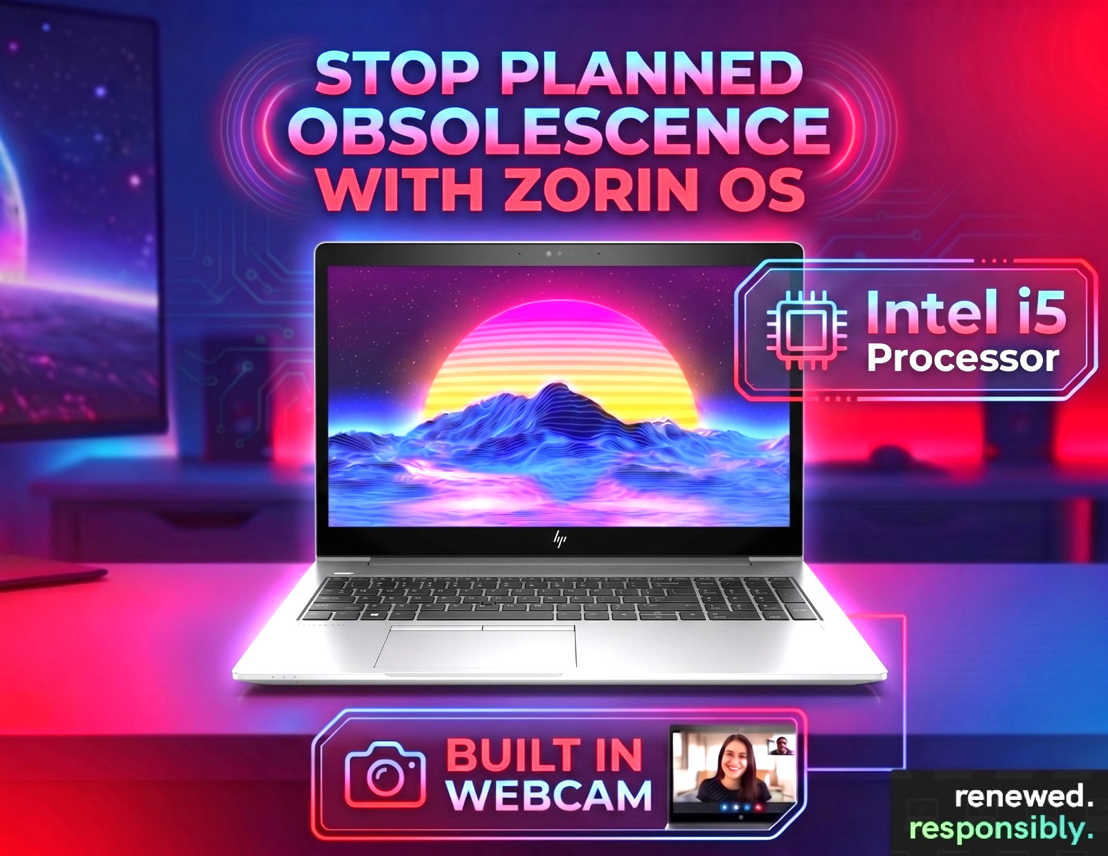 15.6 HP EliteBook Laptop: Intel i5 16GB RAM – 256GB NVME SSD Zorin O.S!