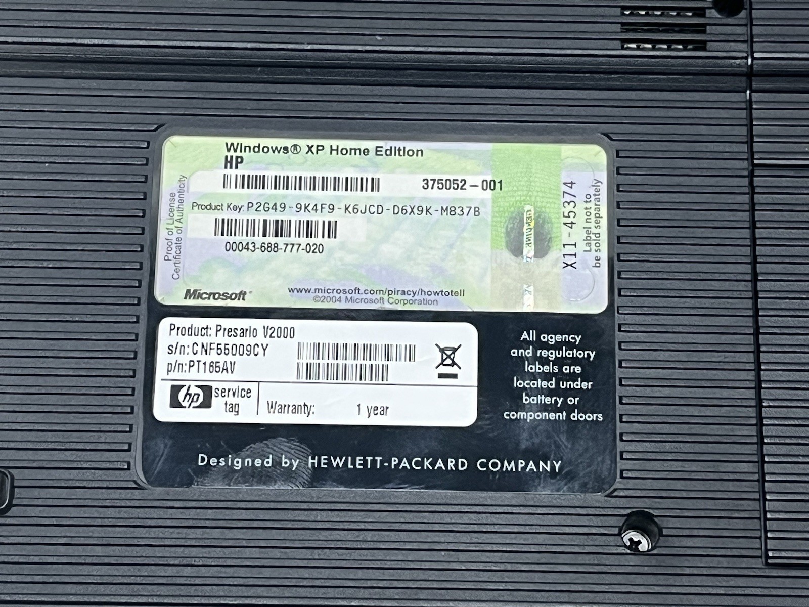 Compaq Presario V2000 Laptop Untested No Power Cord