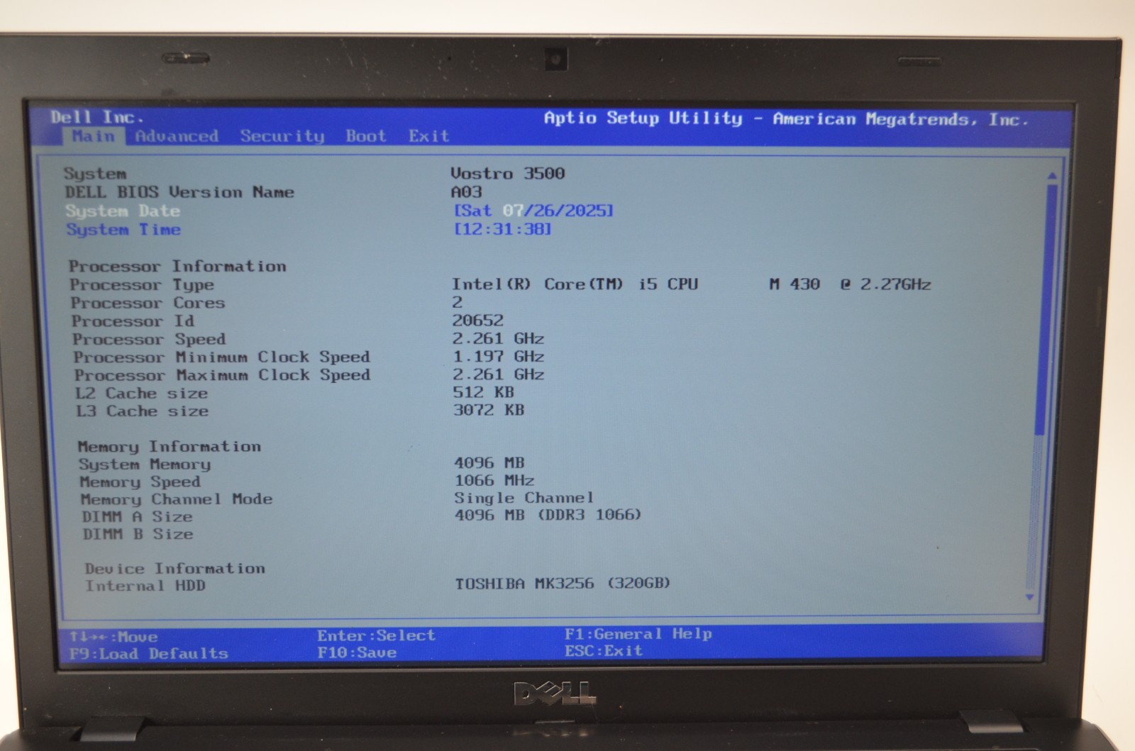 Dell Vostro 3500 15.6″ Laptop Intel i5 M430 2.27GHz 4GB Ram NO HDD/OS