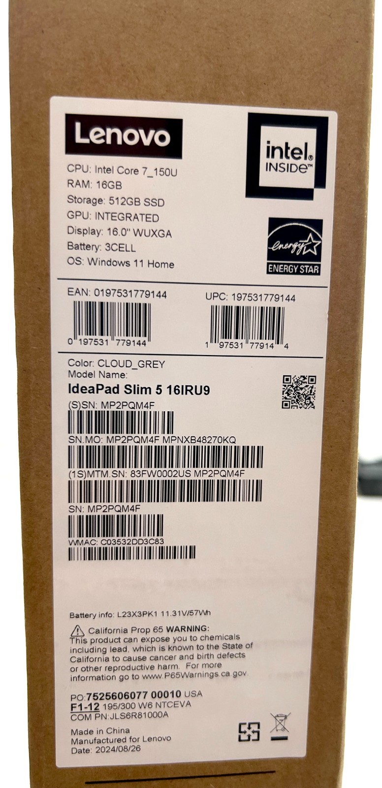 Lenovo IdeaPad Slim 5 16IRU9 83FW 16″ Intel 7_150U 3.4GHz 16GB 512GB W 11 Pro
