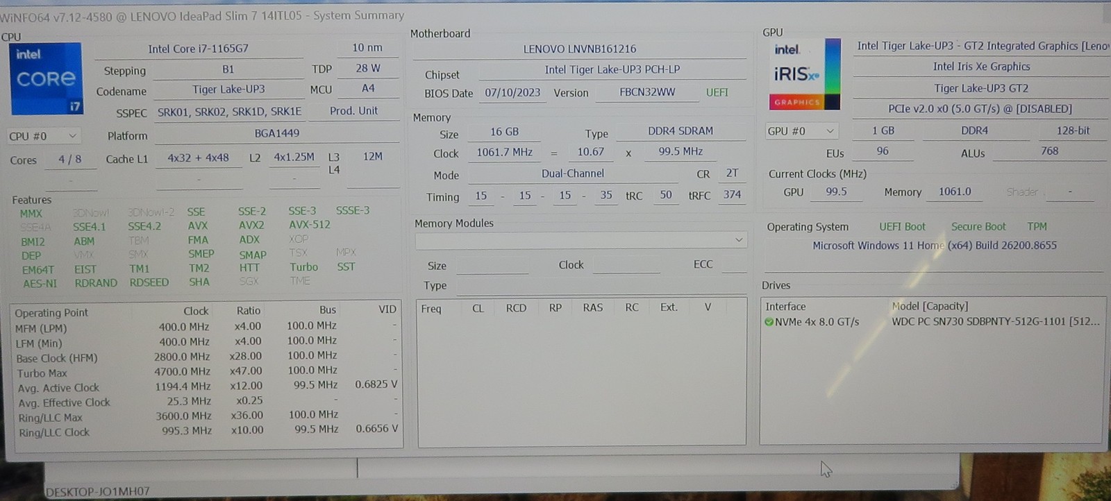 Lenovo IdeaPad Slim 7 14ITL05 i7 1165G7 2.8GHz 16GB RAM 512GB Win11 Pro