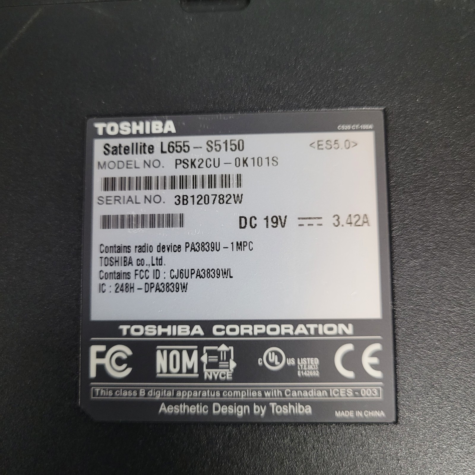 Toshiba Satellite L665-s5150 Intel Pentium P6200 @2.13 GHz 4 GB RAM NO HDD