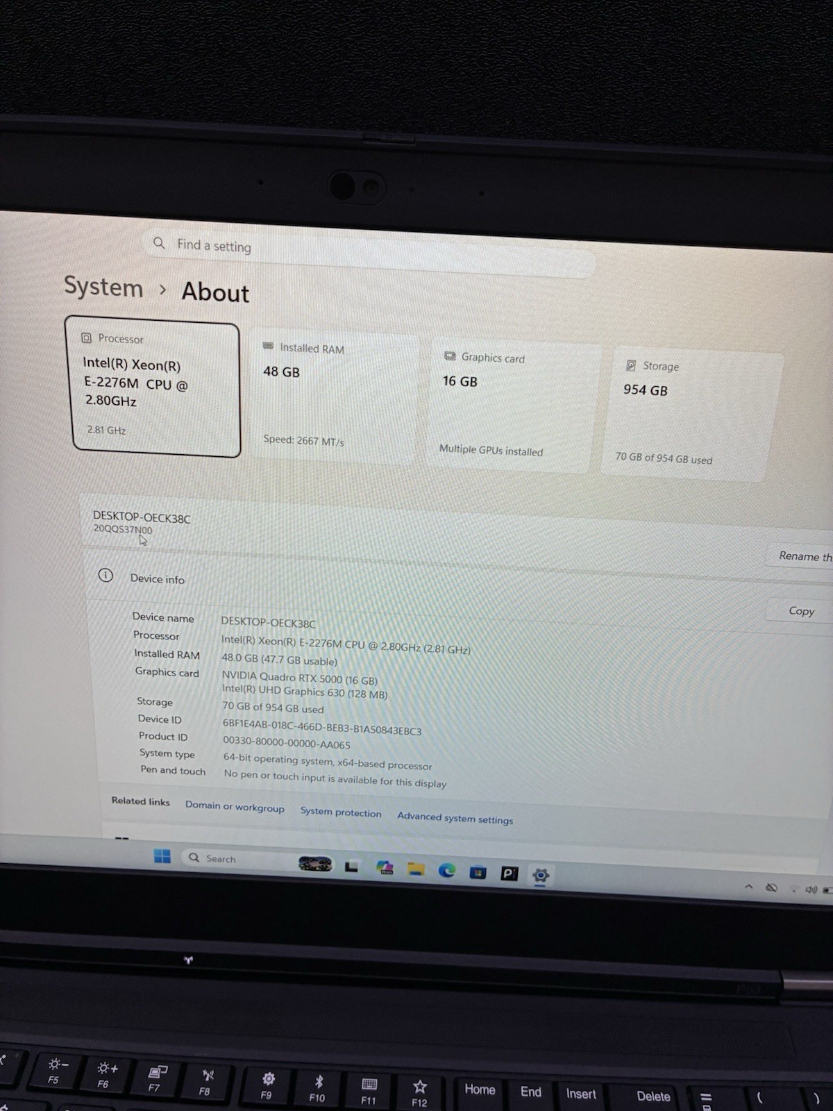 Lenovo ThinkPad P53 Xeon E-2276M/2.8GHz/48GB RAM 1TB/RTX 5000 16-GB/window 11