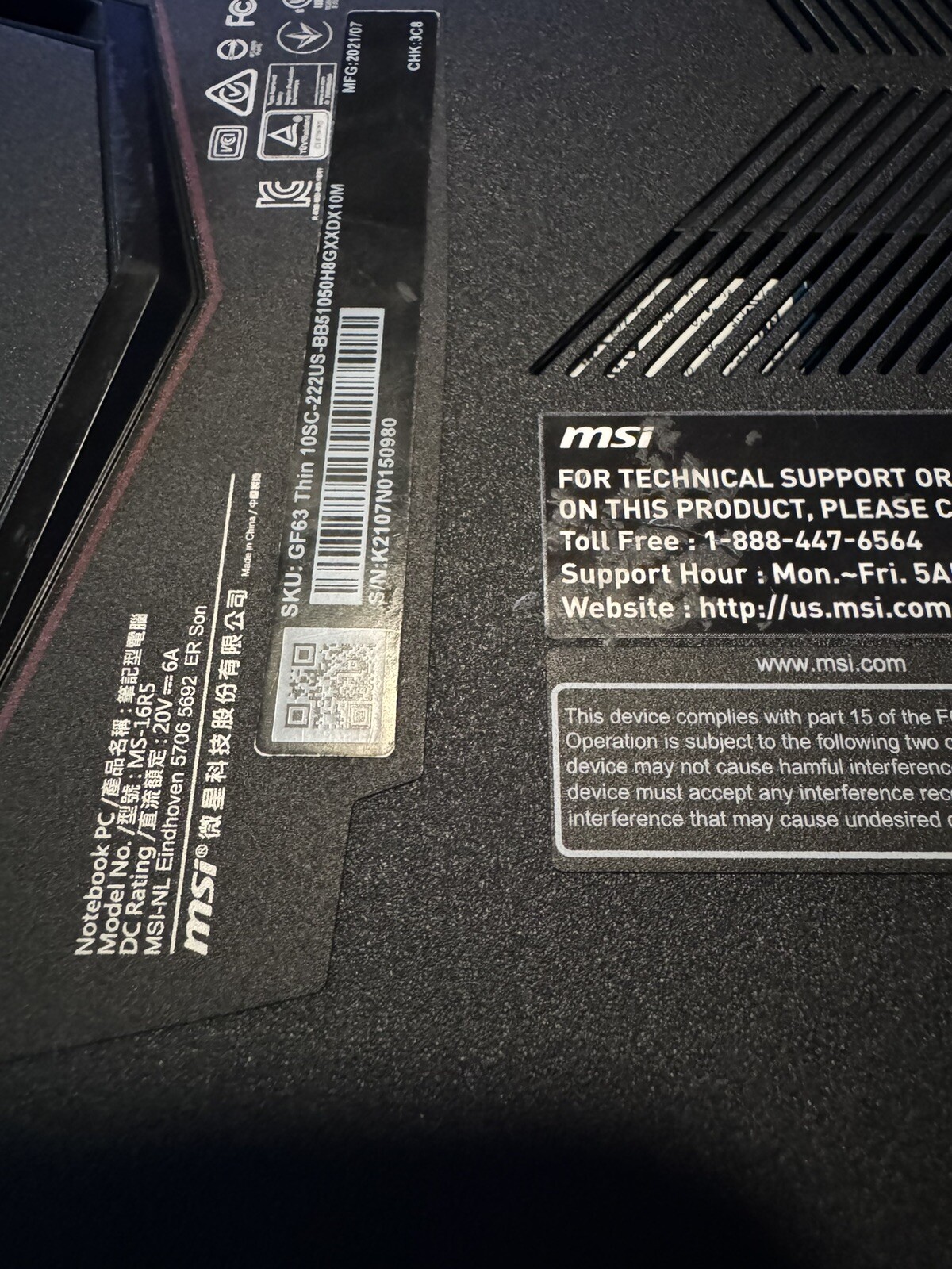 MSI GF63 Thin 12UC Gaming Laptop -i5, 8GB Ram, 512GB SSD