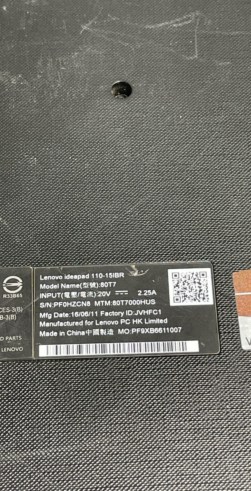 Lenovo IdeaPad 110-15IBR 15.6″ Laptop Intel Processor 80T7 As Is No HDD