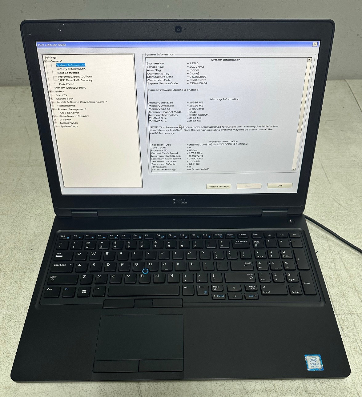 Dell Latitude 5590 15.6 FHD (i5-8250U, 16GB RAM, Boot To Bio) NO HD/BATT/ADAPTER