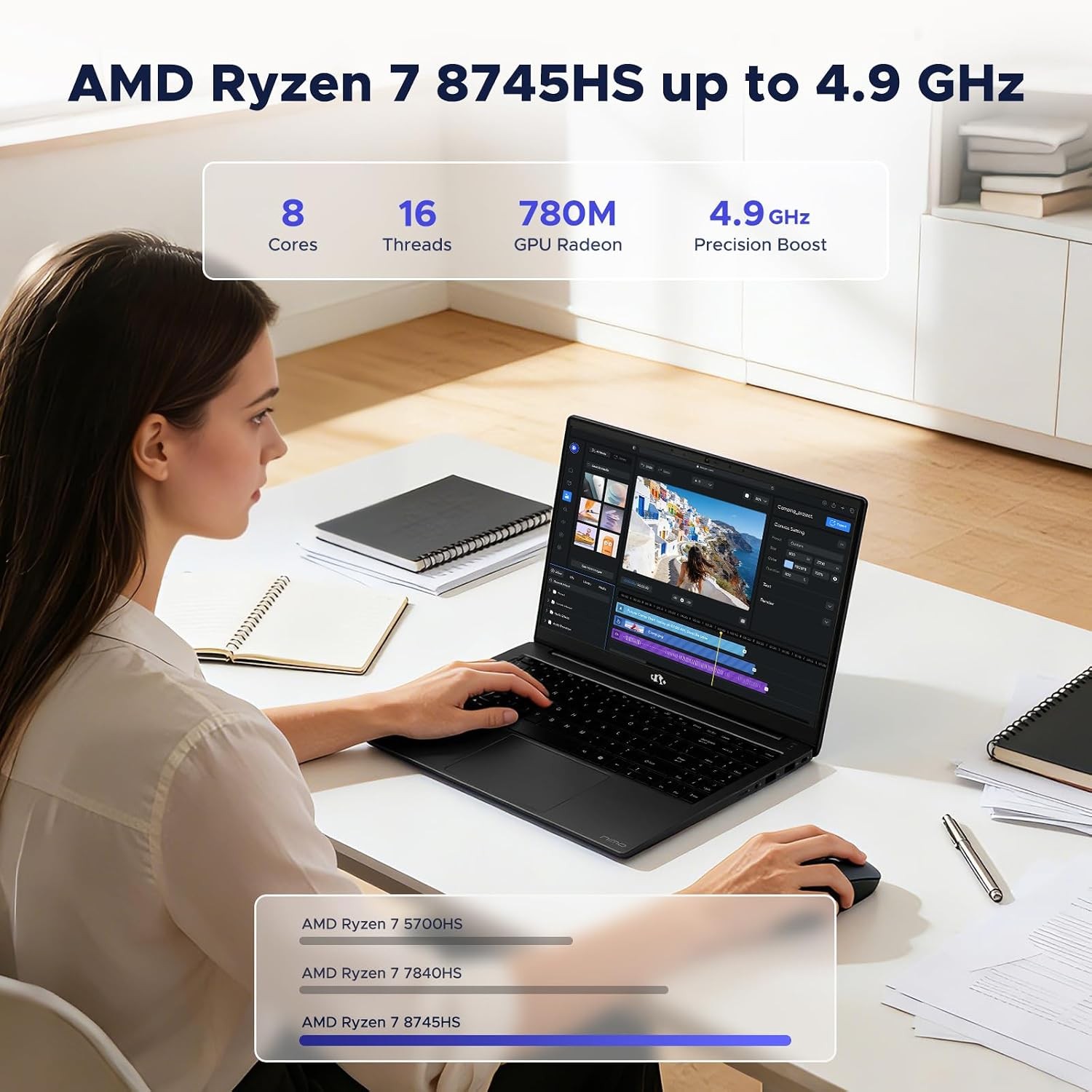 NIMO 15.6″ Light Gaming Laptop AMD Ryzen 7 8745HS up to 4.9GHz 32GB DDR5 1TB SSD