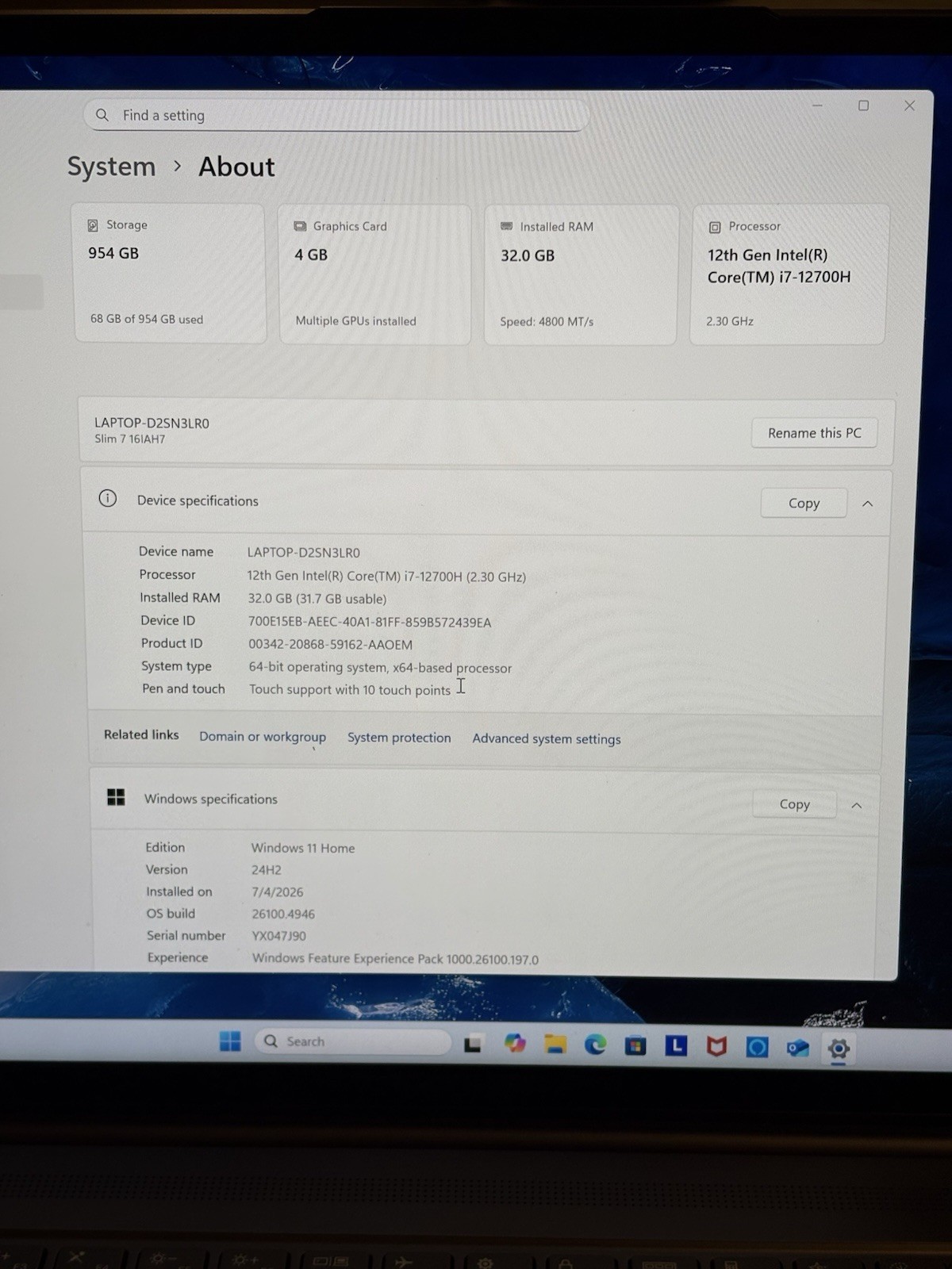 Lenovo Slim 7 16IAH7 WQXGA TOUCH i7-12700H 32GB RAM A370 GPU 1TB SSD Good B