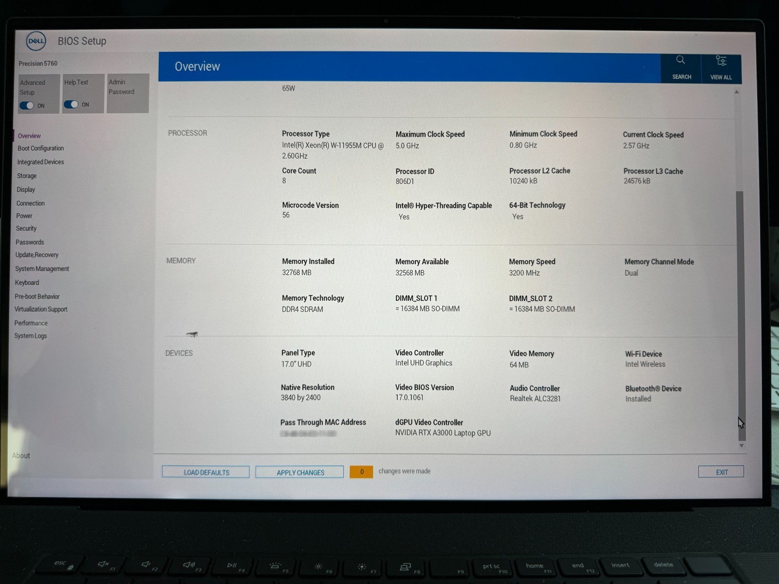 Dell Precision 5760 17″ Workstation Xeon W-11955M 4K 32GB DDR4 2TB SSD RTX A3000