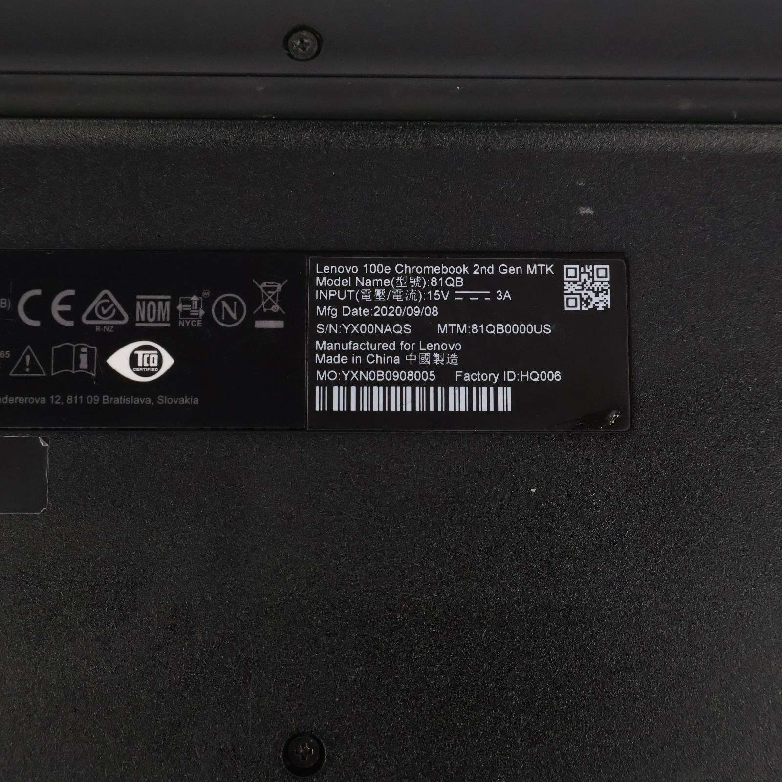 Lenovo 100e Chromebook 2nd Gen MTK 81QB w/45W Charger Tested Read