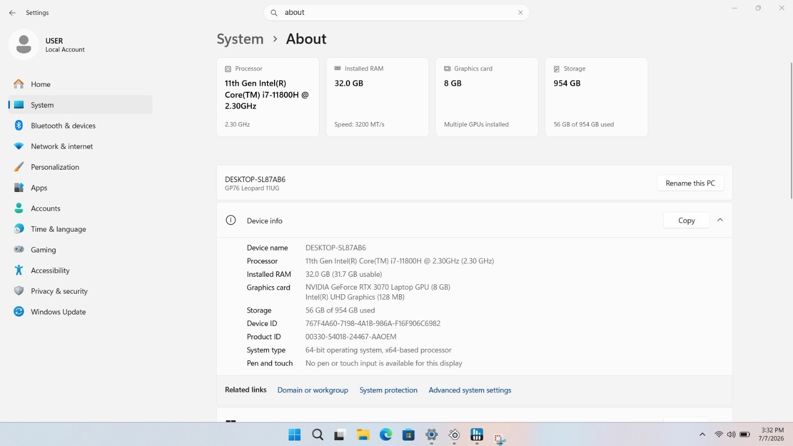 17″ MSI GP76 Leopard | i7 11th 32GB RAM 1TB SSD | FHD@300Hz RTX 3070 Backlit