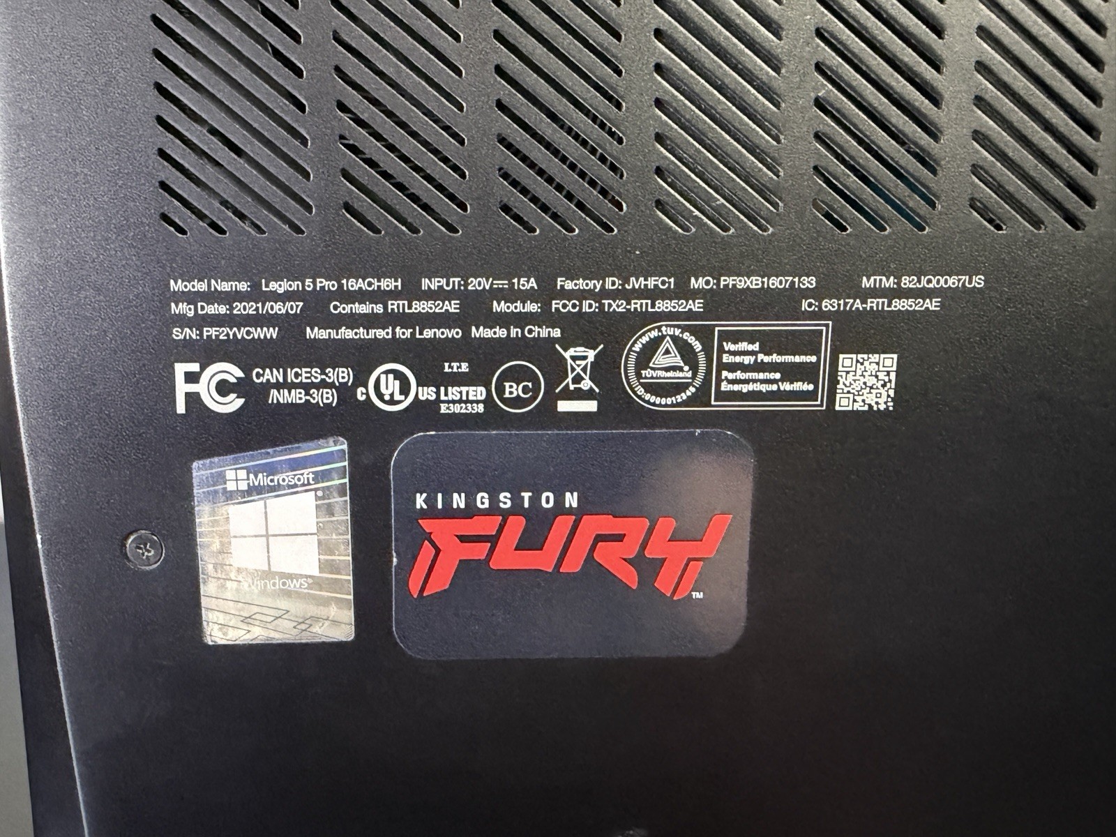 Lenovo Legion 5 Pro 16ACH6H Ryzen 7 5800H RTX 3070 NO RAM NO SSD / OS AS IS READ