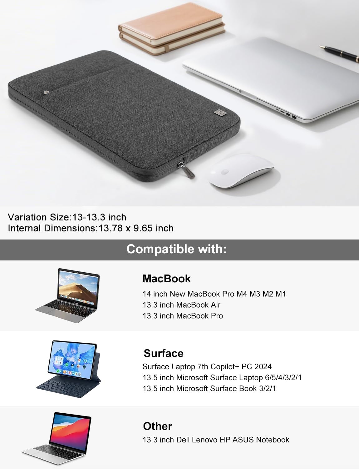 Laptop Sleeve Cover for 14 inch MacBook Pro M4/M3/M2/M1 Pro/Max 2024-2021, Dark