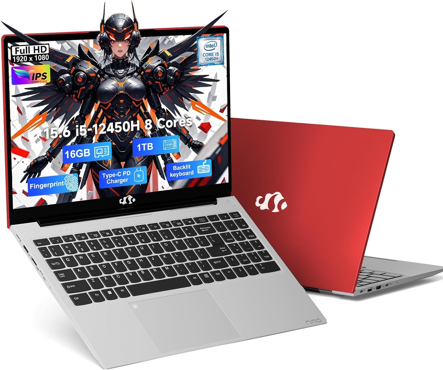 NIMO 15.6 FHD-Laptop 8 cores Intel i5-12450H 32GB RAM 1TB SSD 100W WiFi6 4.4GHz