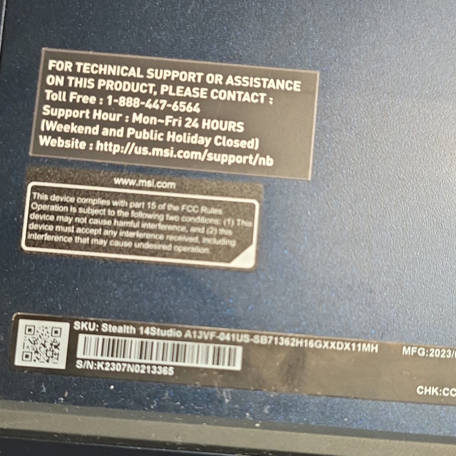 MSI Stealth 14 Studio A13V 14in i7 13th Gen 16GB RTX SSD Black