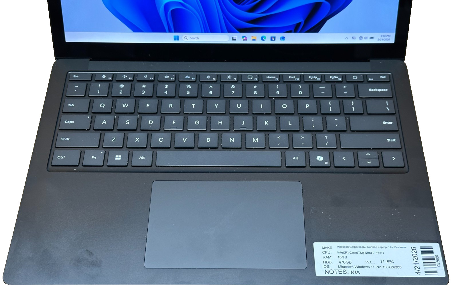 MICROSOFT SURFACE 6 LAPTOP CORE ULTRA 7 165H @ 3.8GHZ 16GB RAM 476GB SSD (lp708)