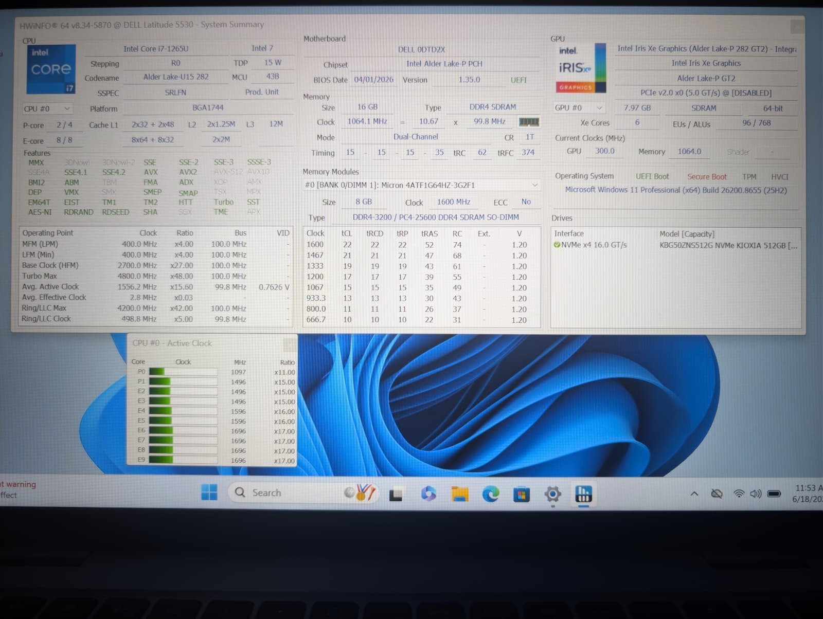 15″ Dell Latitude 5530 | i7 12th 16GB RAM 512GB SSD | FHD Backlit FPS Win 11 Pro