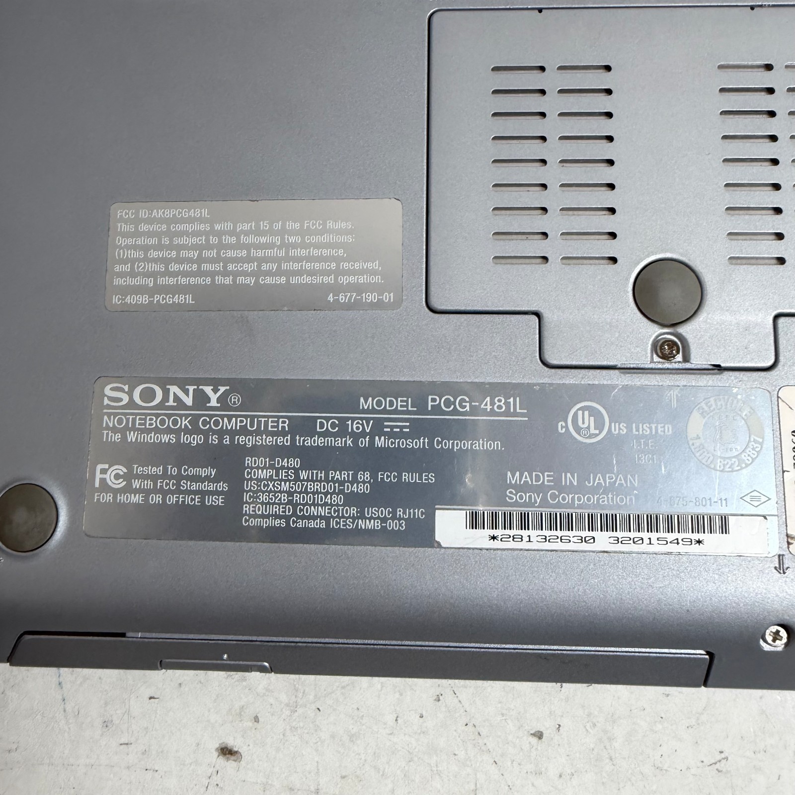 Vintage Sony VAIO PCG-481L Gray Built-in Webcam Portable Laptop – Untested