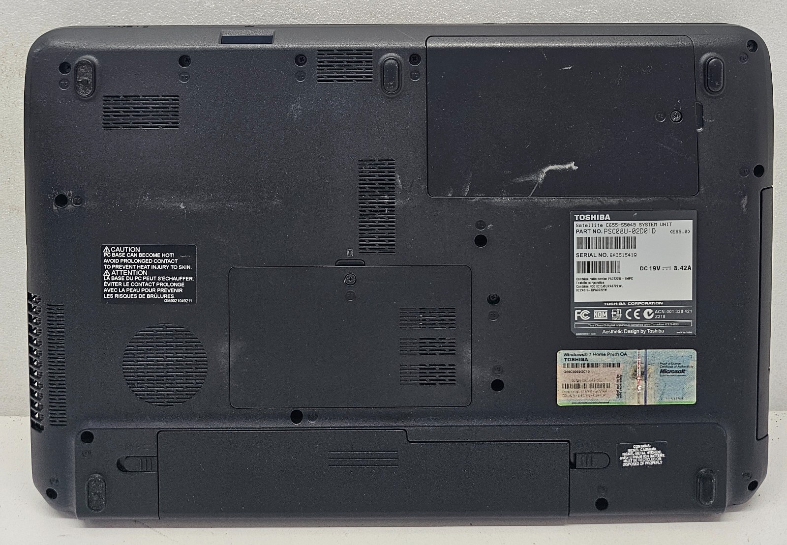Toshiba Satellite C655-S5049 Laptop Intel Celeron 900 2GB Ram NO HD/OS (FL)