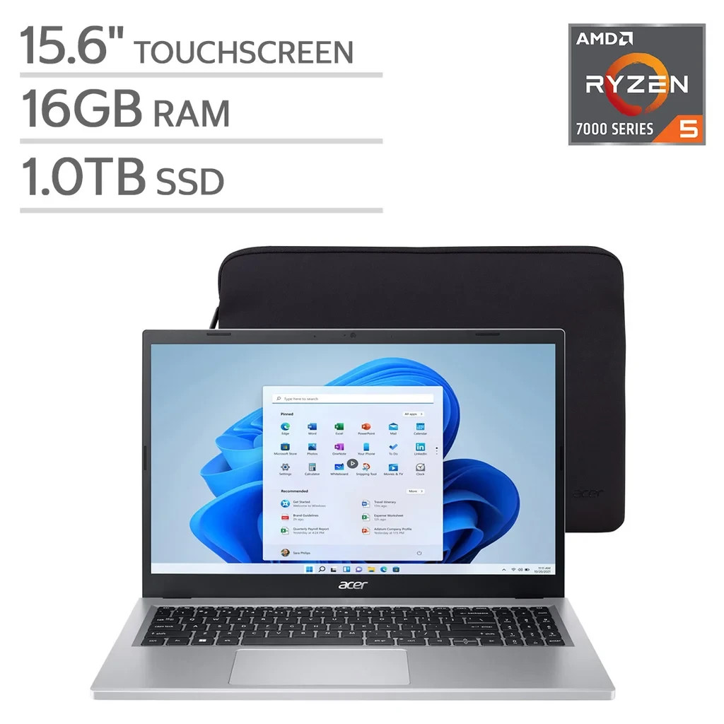 Acer Aspire 3 15.6” FHD Touchscreen AMD Ryzen 5 7520U 16GB LPDDR5 1TB SSD Win11