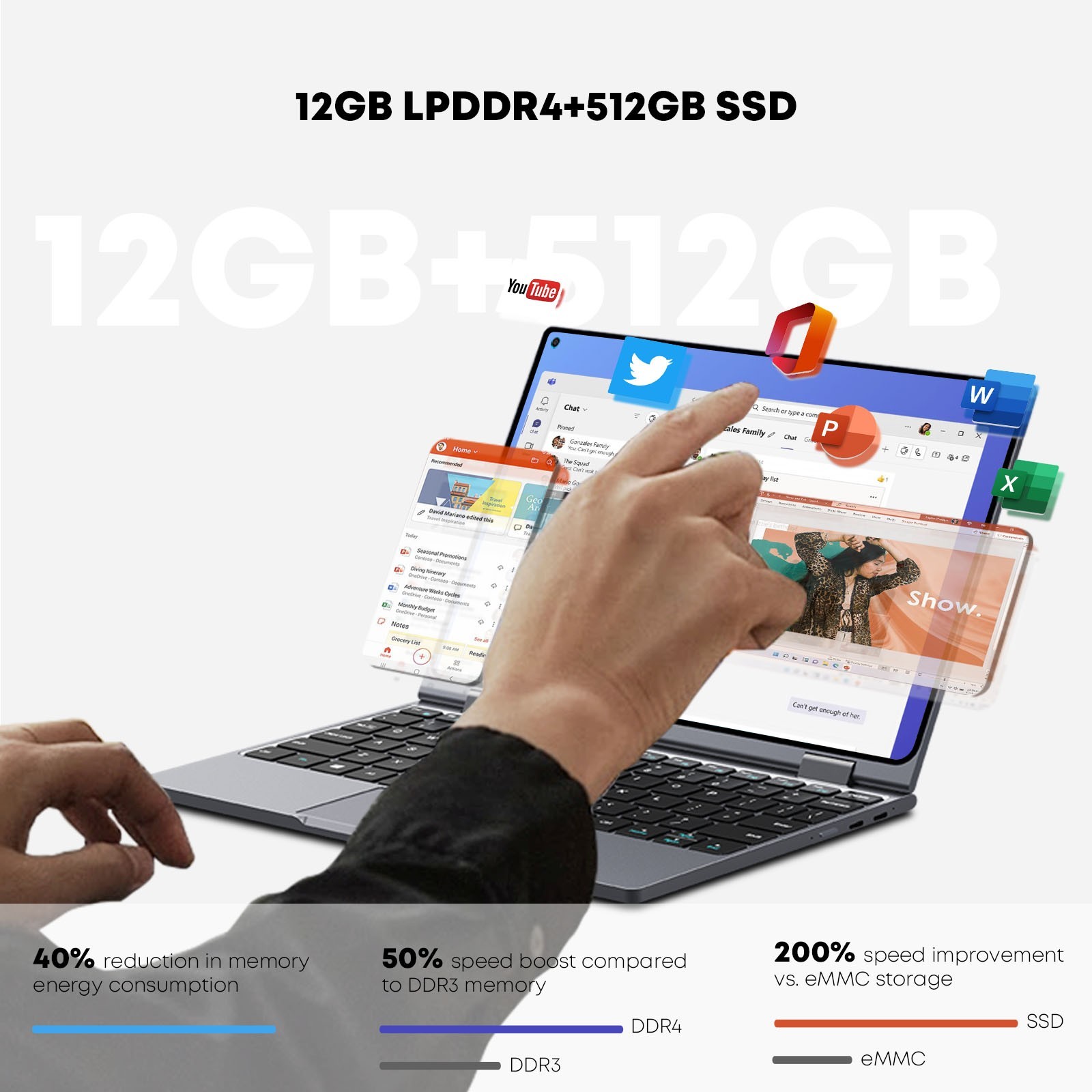 CHUWI Minibook 10.51″ Win11 Laptop, Intel Processor, Backlit Keyboard, 8/12/16GB