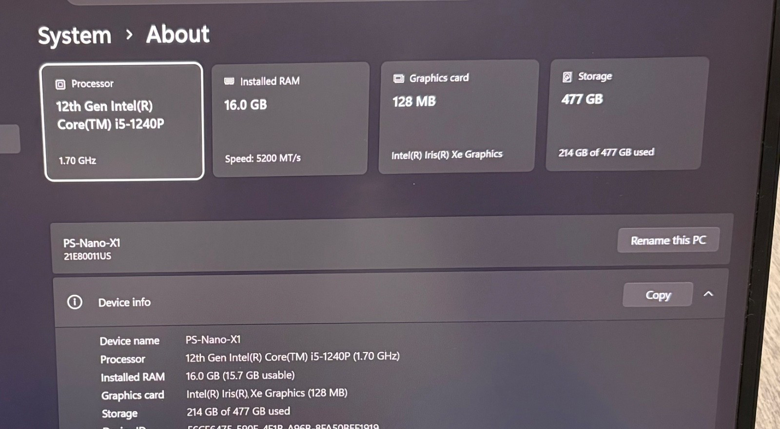 Lenovo X1 Carbon 12th Gen Intel Core i5, 16GB, 512SSD, Win 11 Pro. (21E80011US)