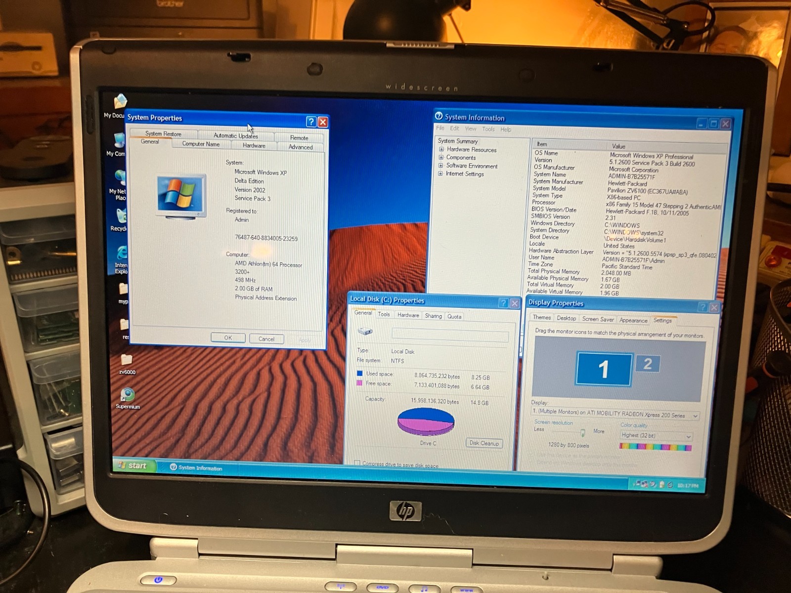 HP Pavilion ZV6000 Vintage Laptop Athlon 2GHz 16GB SSD 2GB RAM ATI X200 Win XP