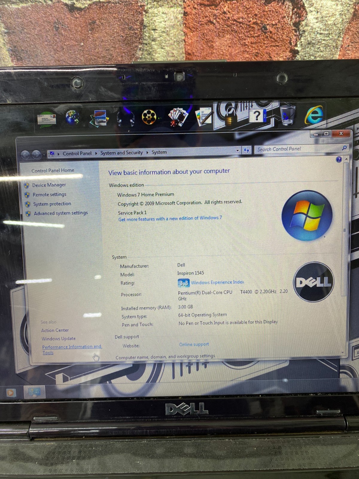 Dell Inspiron 1545 Laptop 15.6″ Pentium D 3GB RAM 320GB HDD (Windows 7 64-Bit)
